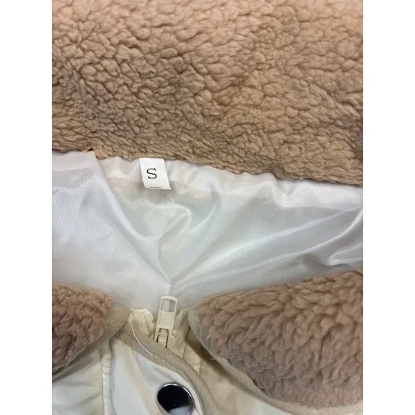 Womens Cream Diamond Quilted Puffer Jacket Tan Fleece Collar Casual Preppy Small - Image 3
