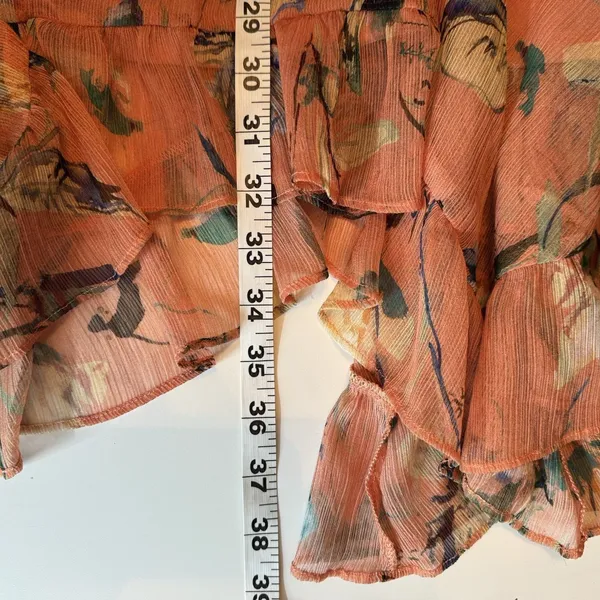 Greylyn Unwritten Peach Floral Boho Chiffon Dress Romantic Cottagecore Sz Small - Image 12