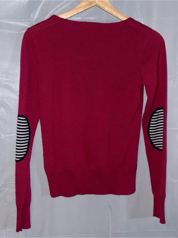 Ariat Sweater Women’s Small Pink Merino Wool Equestrian Elbow Patches V-Neck - Image 2