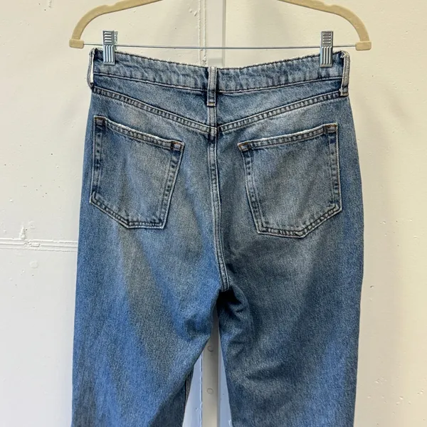 H&M Divided Womens High Waist Mom Jeans Blue Distressed Raw Hem Size 8 06116787 - Image 5
