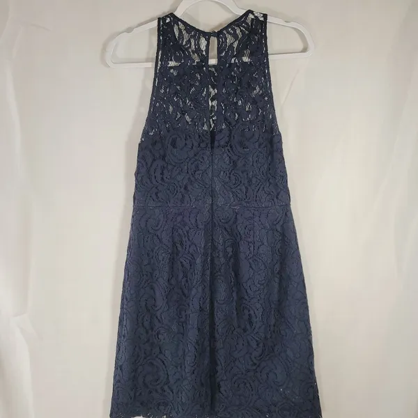 J.Crew Women's Navy Blue Floral Lace High Neck Sleeveless Cocktail Dress Size 10 - Image 4