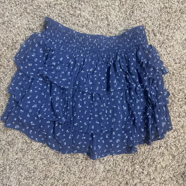 Altar'd State Floral Ruffle Skort Navy Blue Boho Smocked Tiered Mini sz XS - Image 4