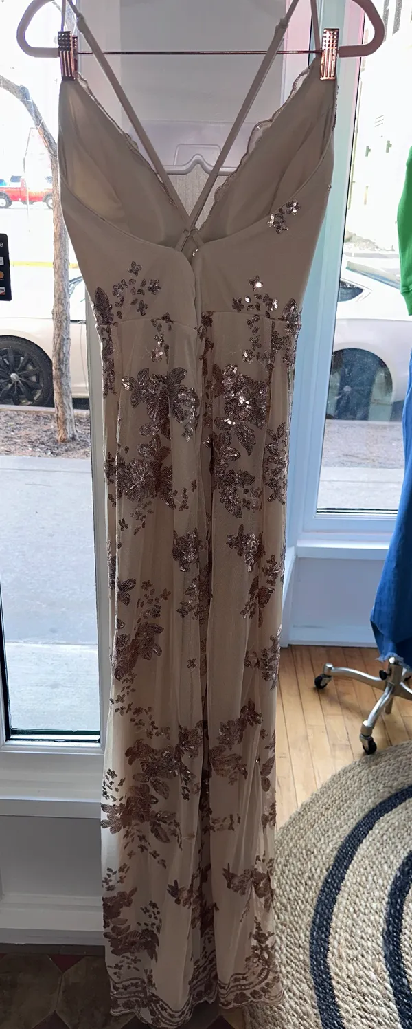 Boutique Gold / Tan Lace Prom Dress - Image 8