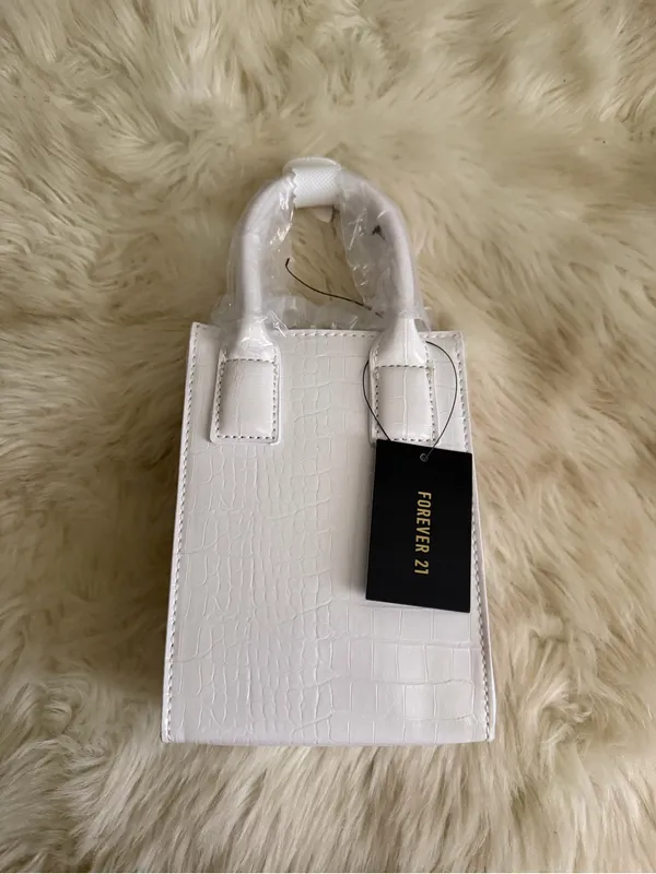 Forever 21 White Croc-Embossed Mini Bag with Top Handles - Image 2