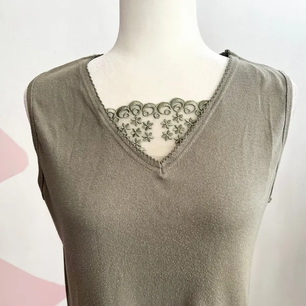 Vintage Olive Green Mesh Overlay Tank Top Y2K‎ 2000s Indie Sleaze Grunge Large - Image 2