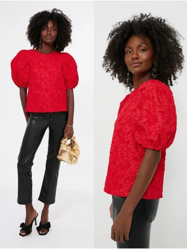 Tuckernuck Hyacinth House Noelle Blouse Red Jacquard Floral Size Medium - Image 2