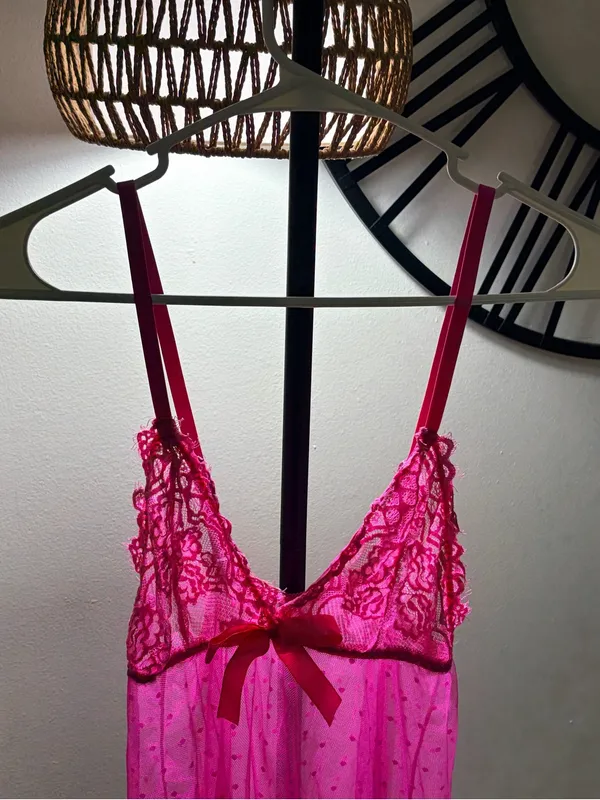 Hot Pink Lace & Mesh Babydoll Chemise - Women Intimates - Image 3