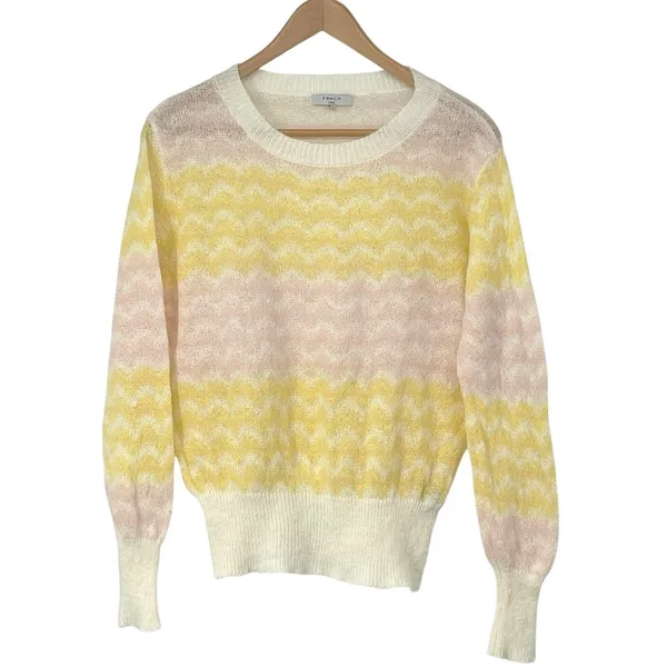 FRNCH Paris Linette Chevron Pink‎ and Butter Yellow Sweater Size Small Preppy - Image 2