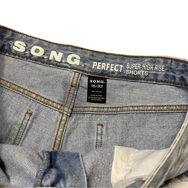 S.O.N.G. Womens Blue Distressed Denim Jeans Perfect Super High Rise Shorts - Image 5