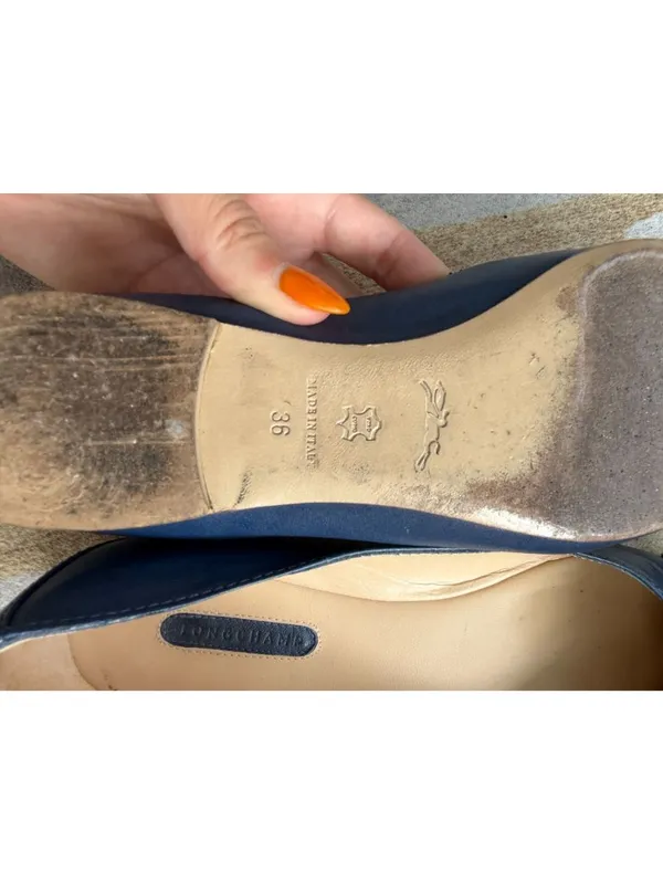 LONGCHAMP Navy Blue Leather Logo Flats Size 36 / US 6 - Image 2