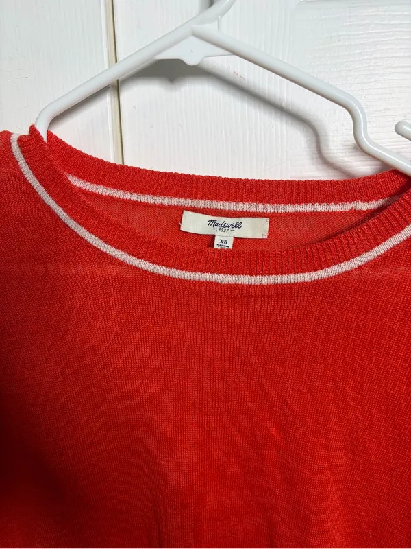 Women’s Madewell Red Crewneck Sweater with Stripe Detail size xs 100% linen - Image 3