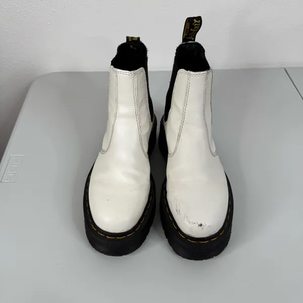 Dr. Martens 2976‎ Smooth White Leather Quad Platform Boots Size 7 - Image 2