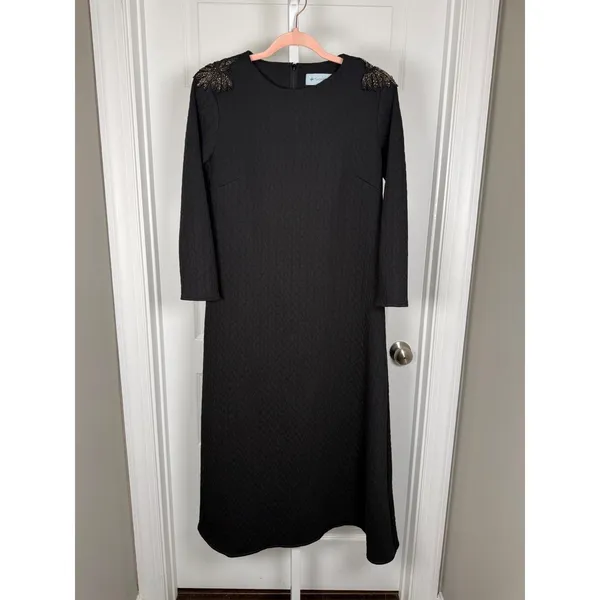 Tuckernuck Black Beaded‎ Shoulder Midi Dress Size L Textured Quiet Luxury - Image 2