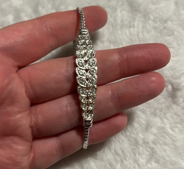 Statement Classy Rhinestone Silver Tone Bracelet - Image 4