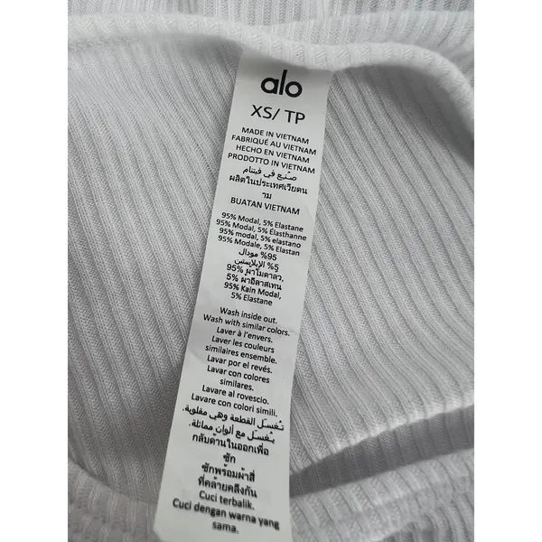 Alo Yoga Gather Long Sleeve White Ribbed Ruched Crop Top XS - Image 10