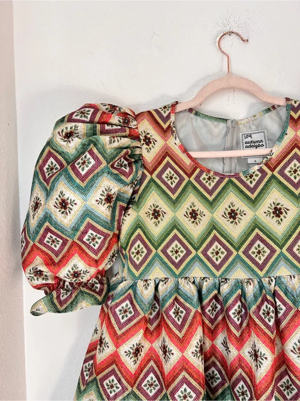 Autumn Adeigbo Oona Abstract Print Puff Sleeve Babydoll Mini Dress Size 8 - Image 3