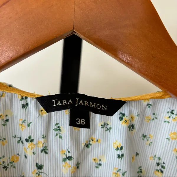 Tara Jarmon Ditsy Floral Stripe Wrap Dress Ruffle Mini Short Size 36 US 2-4‎ - Image 4