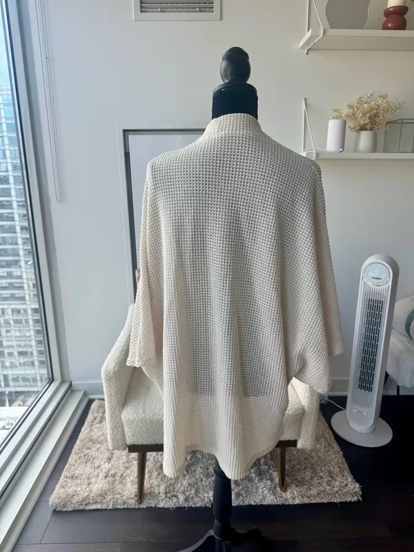 Express Cream Short Dolman Sleeve Oversized Open Knit Cardigan One Size - Image 3