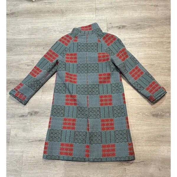 Sundance XS Wool Blend Plaid Long Coat Teal Red Boho Cottagecore Artsy Statement - Image 14