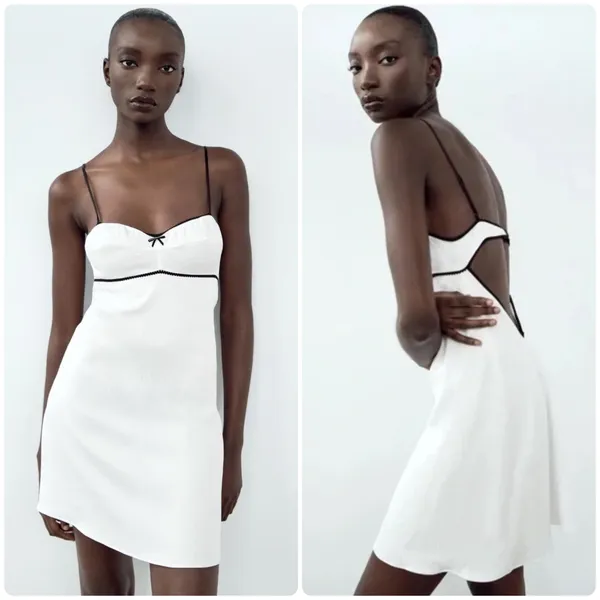 NWT Zara Womens Romantic Coquette Open Back Satin Slip Mini‎ Dress Size M - Image 2