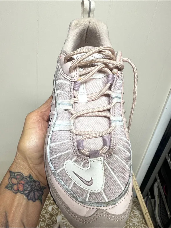Nike Women's Sneakers in Pale Pink and Black Swoosh - Image 4