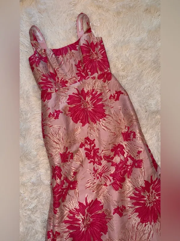 NEW Dessy Collection Hibiscus Pink Square Neck Trumpet Gown Sz 16 - Image 5