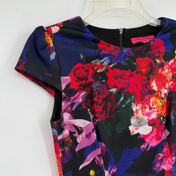 Betsey Johnson Floral Sheath Dress Sz 2 Dark Romantic Preppy Corpcore Garden - Image 4