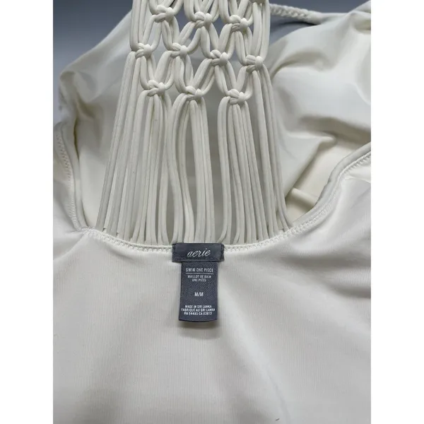 Aerie Women Medium Macrame Halter‎ Top One Piece Swimsuit White - Image 3