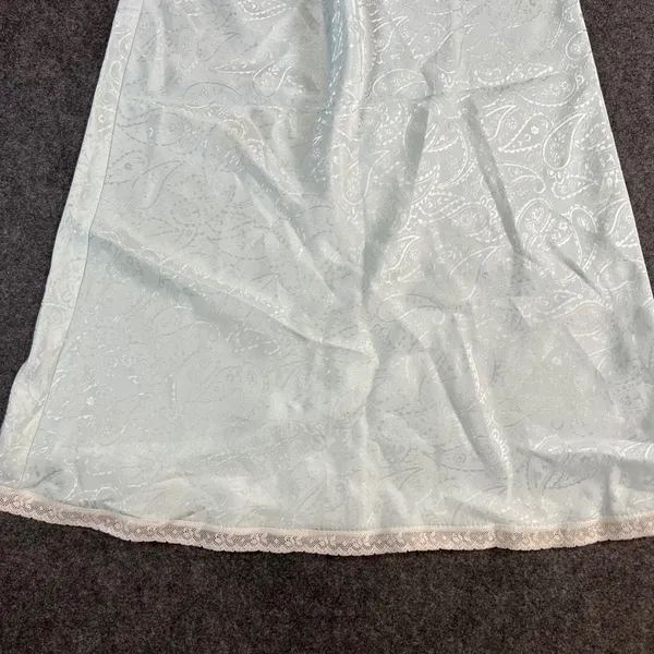 VTG‎ Paisley Jacquard Maxi Half Slip Light Blue Lace Trim Satin Skirt Lingerie - Image 3