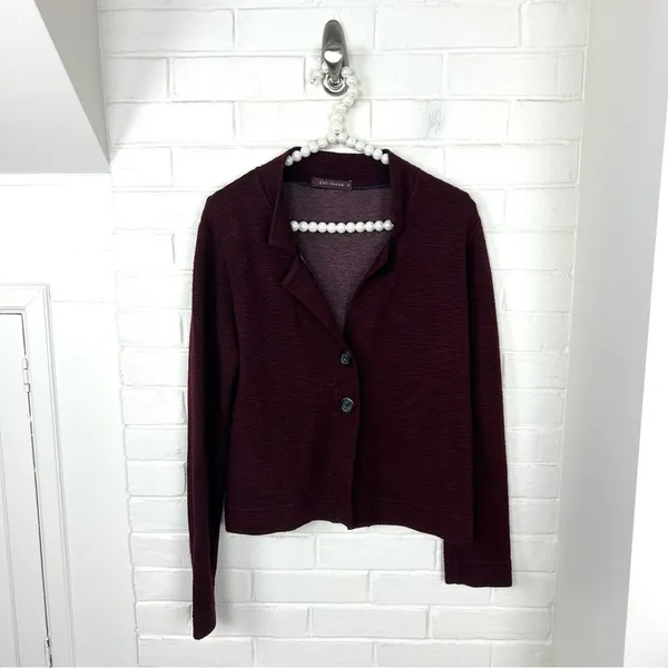 Cut Loose Red Black Ribbed Knit Button Front Lightweight Jacket Size S - Image 2