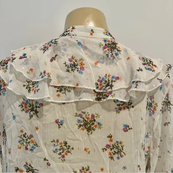 Zara Floral Chiffon Blouse Sz L Sheer Long Sleeves Top Ruffle - Image 5