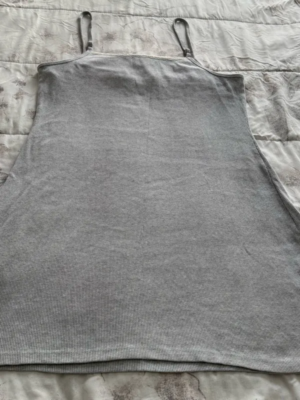 Aerie Lace-Trim Gray ribbed Camisole Slip tank dress, size XL cotton casual - Image 12