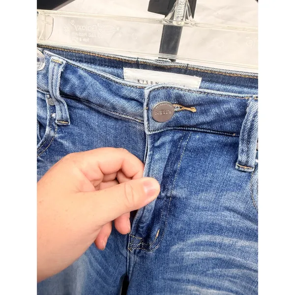 RIsen Jeans Women's Distressed Hi-Rise Medium Wash Raw Hem Bot Crop Jean Sz 29 - Image 3