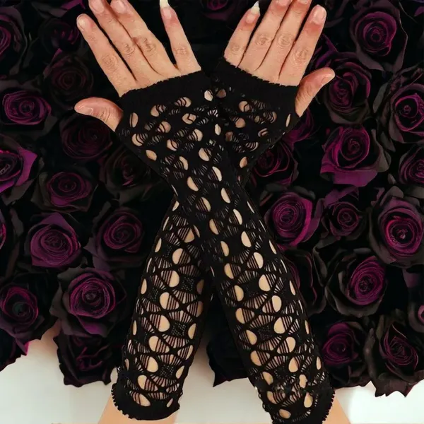 Black Hollow Out, Elegant Decorative Arm Cover, Leisure Style Fingerless Sleeves - Image 7