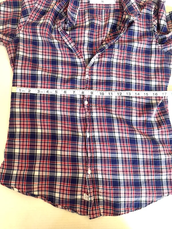 Frank & Eileen "Barry" Fitted Cotton Red/Navy Plaid Button Down Shirt  Medium - Image 10
