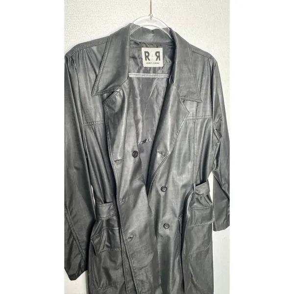 1990s Rave 4 Real Black Coated Stretch Trench Coat Women’s M/L - Image 15