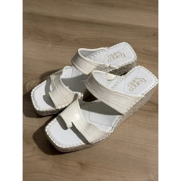 Franco Sarto Clave Espadrille Wedge Sandals White 8.5 M Womens Croc Leather - Image 2