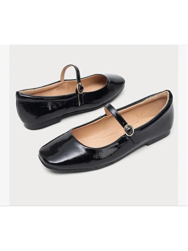 NEW Black Patent Mary Jane Flats Round Toe Ankle Strap Buckle Ballet Flats 9 - Image 2