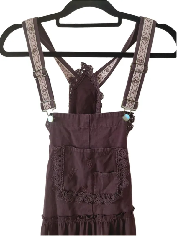 Lace Embroidered Tulle Bib Maxi Bohemian Apron Dress Size XL - Image 4