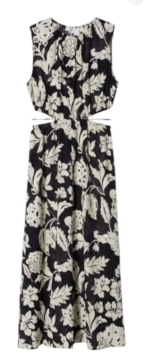 Mango MNG Willow Floral Maxi Dress Side Cut Out Size 4 Brown & Cream NWOT - Image 2