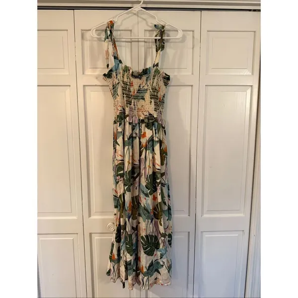 Anthropologie Corey Lynn Calter Olivia Tropical Bird linen smocked midi dress M - Image 7