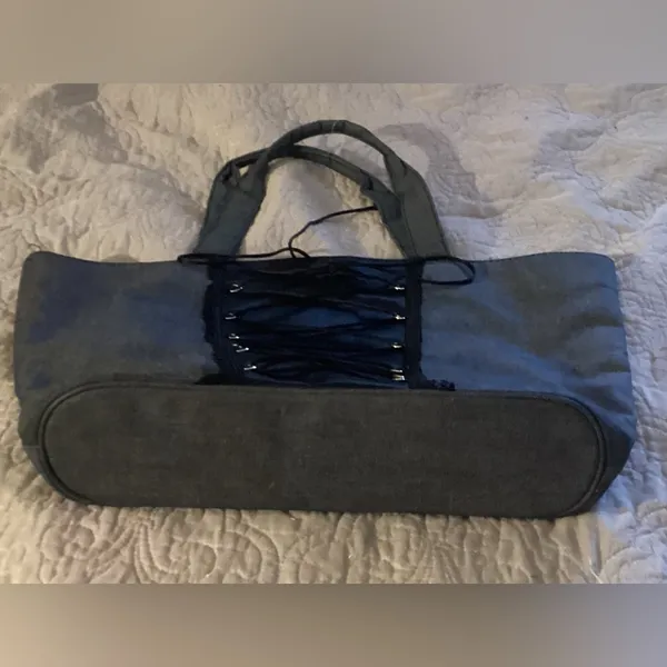 Victoria's Secret Dark Grey Denim Lace Corset Pink satin handbag purse tote bag - Image 6