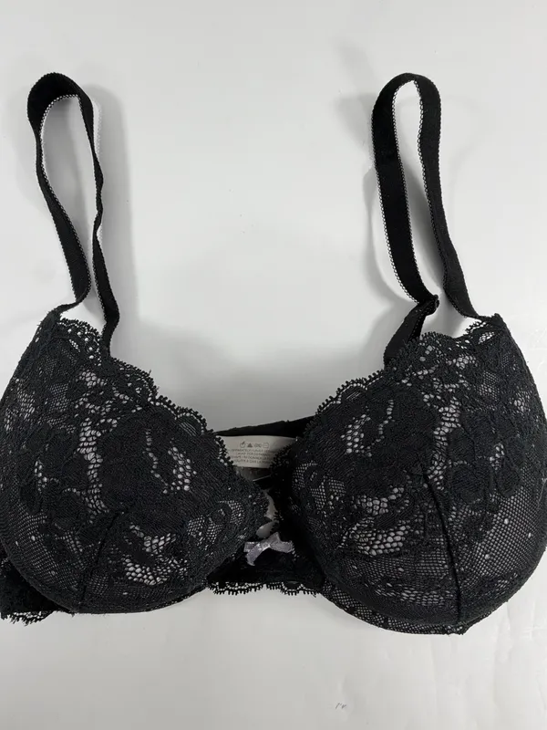 Victorias Secret Black Floral Lace Underwire Bra 36D Lightly‎ Lined T-Shirt Bra - Image 2