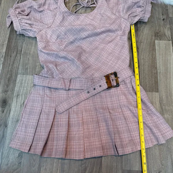 NWOT Free People Sevi Plaid Belted Puff Sleeve Drop Waist Mini Dress Size M - Image 5