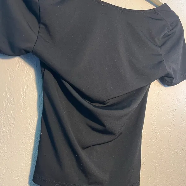 Ambiance Blue Fitted Ruched Blouse Short Sleeve T Shirt SZ S Petite Tight Y2K - Image 6