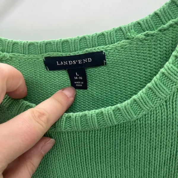 Lands' End Vibrant Green Crew Neck Sweater with‎ Button Accents - Image 3