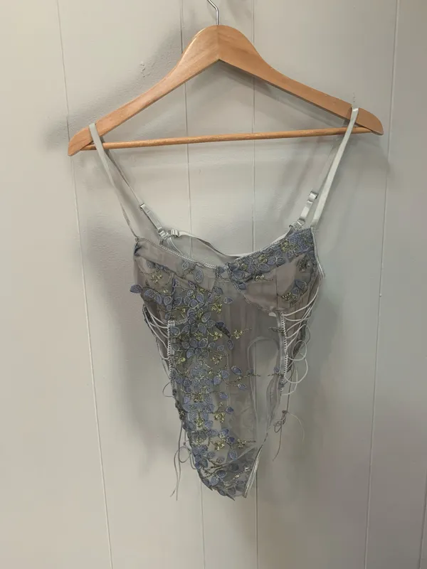 SHEIN Butterfly Embroidered Mesh Teddy Bodysuit Lingerie Medium - Image 2
