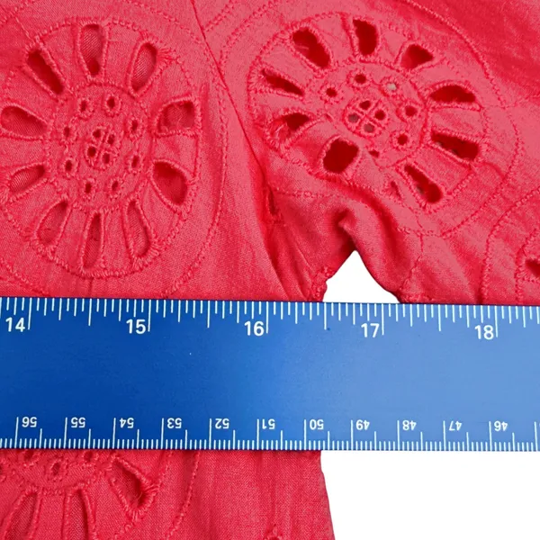 by Anthropologie Dani Coral Red Lace Eyelet Bell Sleeve Ruffle Dress Sz 0 - Image 5