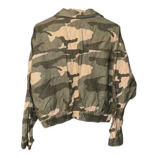 Zara Green Camo‎ Linen Blend Cropped Jacket, Womens Medium - Image 4