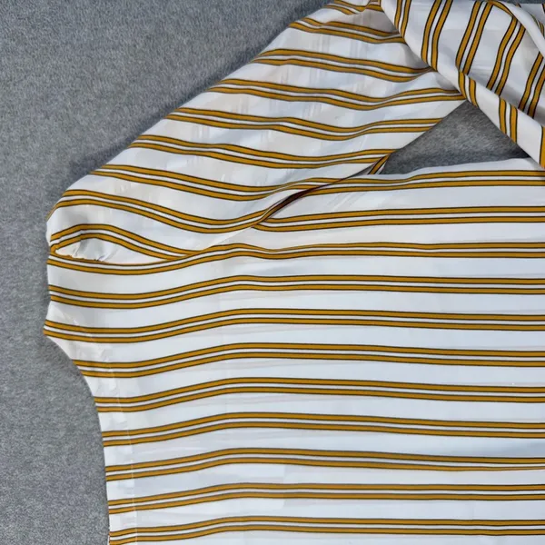 LOFT Women's Medium White Yellow Stripe Long Sleeve Keyhole Back Blouse Top - Image 2